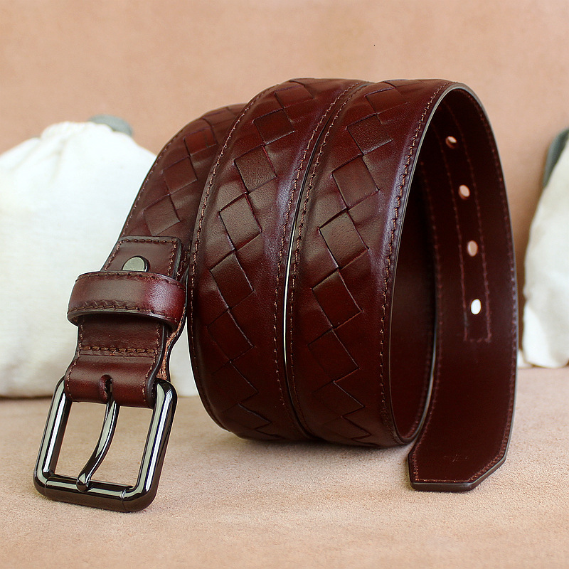 

2021 New Unised Fashion Knitted Belts Men Women Cow Genuine Leather Woven Braid Black Pin Buckle Women's Belt Band Trouser Bs0u