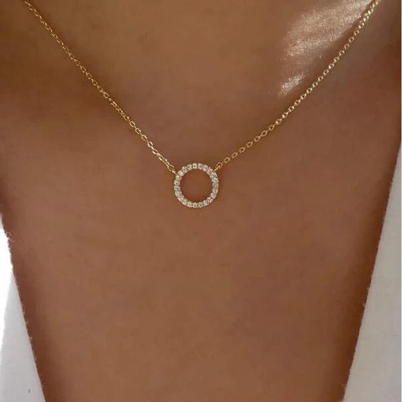 Chokers 2021 Trend Elegant Necklace Jewelry Crystal Circle Pendant Golden Color Unquie Women Fashion Wholesale-image-711524944