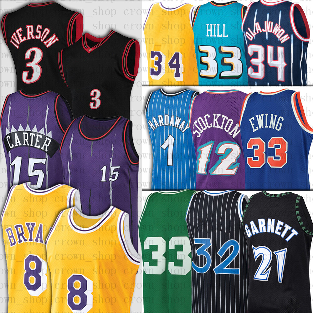 

Vince Allen Carter 3 Iverson Retro Basketball Jerseys Kevin Hill Garnett Nash 1996 Dennis 33 Scottie Rodman Ewing Pippen 33 Grant Tim Patrick Hardaway Malone, Men