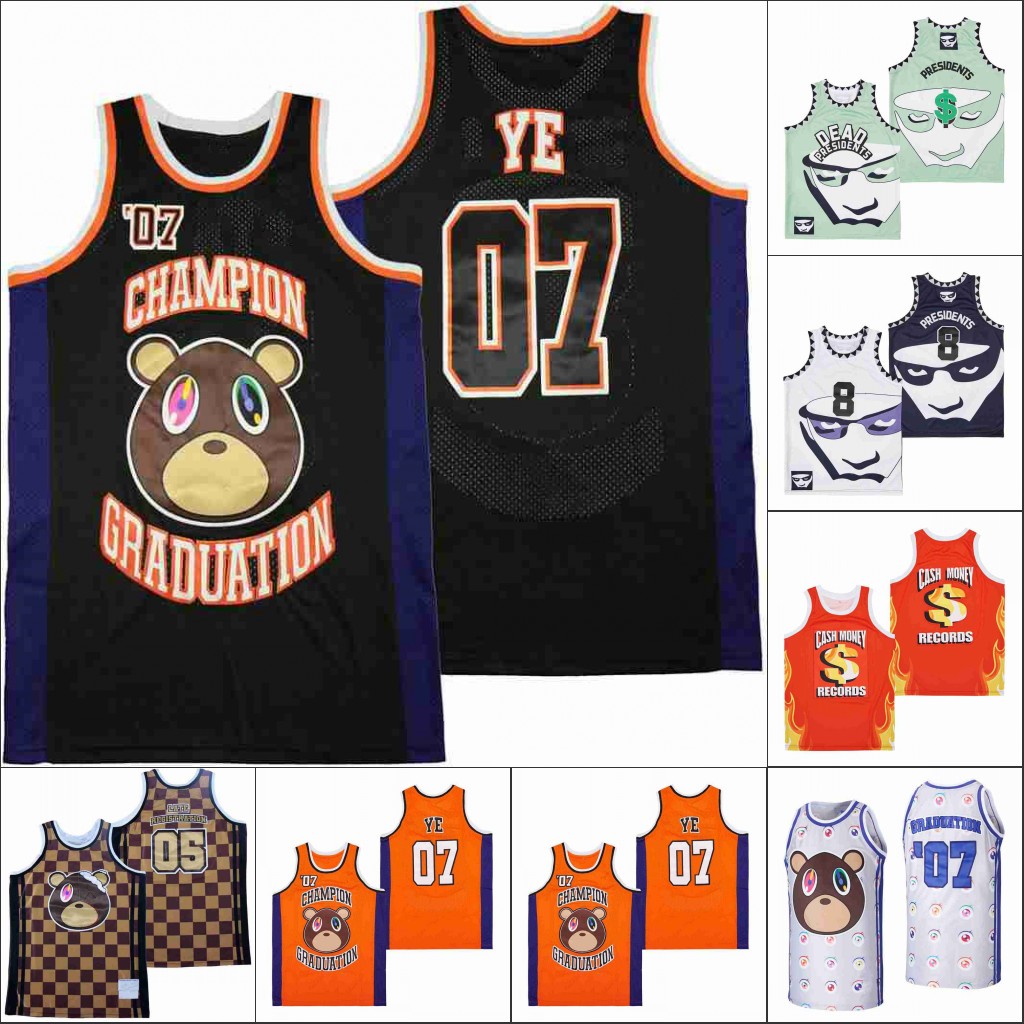 

Basketball Jerseys Movie TV THE Graduation EYES CHECKERED Kanye West Album Cover CASH MONEY RECORDS WHITE ORANGE BLACK
