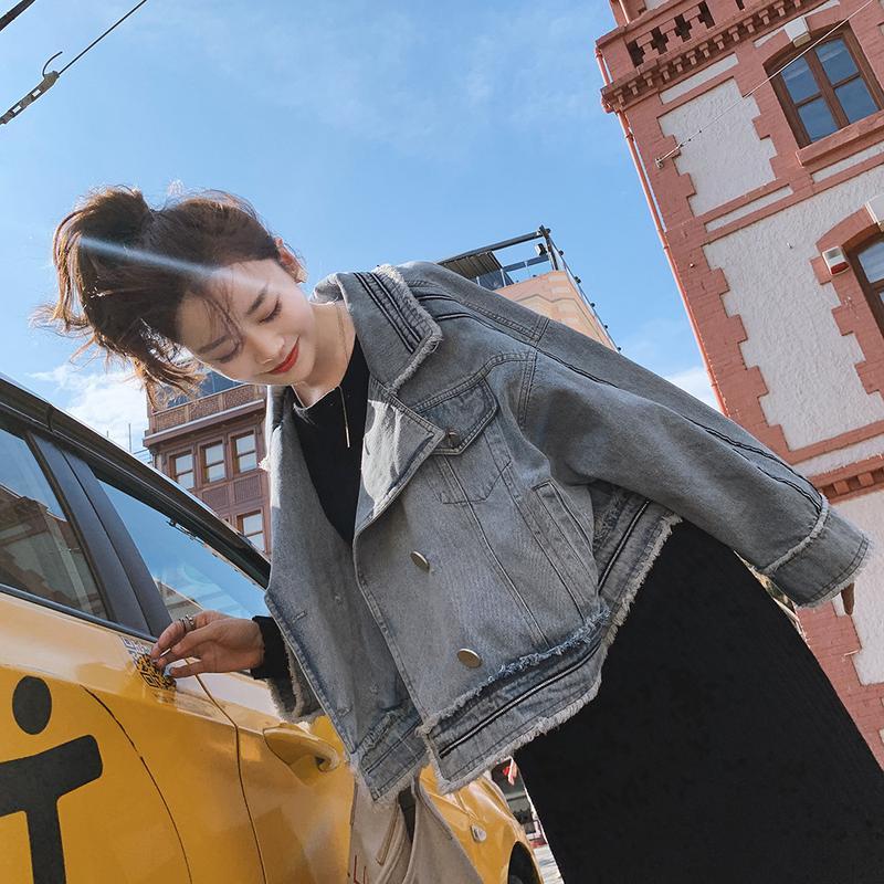 

women's jackets korean loose casual large student harajuku female jean jacket short spring and autumn 80wp, Black;brown