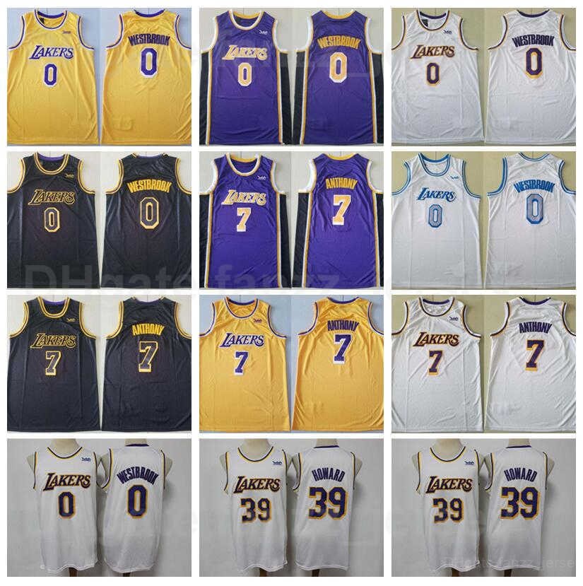 

Men Basketball Dwight Howard Jersey 39 Russell Westbrook 0 Carmelo Anthony 7 Team Color Black Yellow White Purple Away Pure Cotton Breathable For Sport Fans Good, 0 yellow