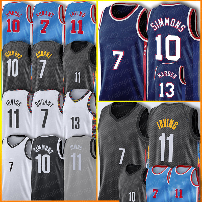 

Kevin 7 Durant Kyrie Ben 10 Simmons Irving 13 Harden J a m e s Basketball Jersey Mens T-shirt City 75th Anniversary Black Blue Uniform 2022 New Season
