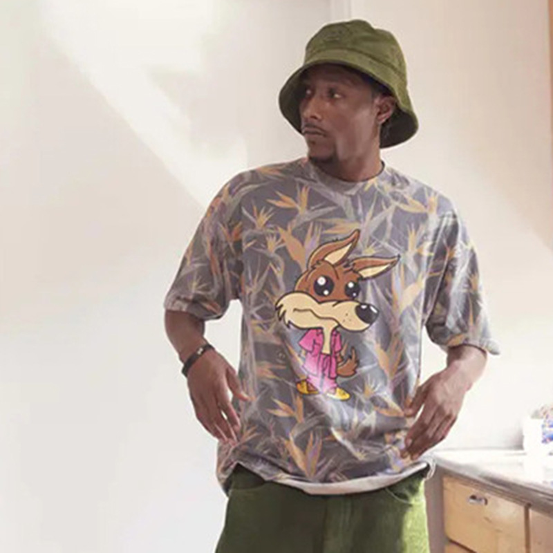 

Drew Justin Bieber same Paradise Bird big gray wolf camouflage round neck loose casual couple short sleeve T-shirt for men ZG5M, White;black