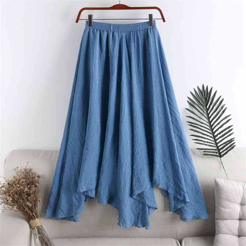 

Linen Skirt Women's Spring Summer women Midi Solid Color wild Irregular Pleated blue black big swing Fishtail 210629, Blue discount