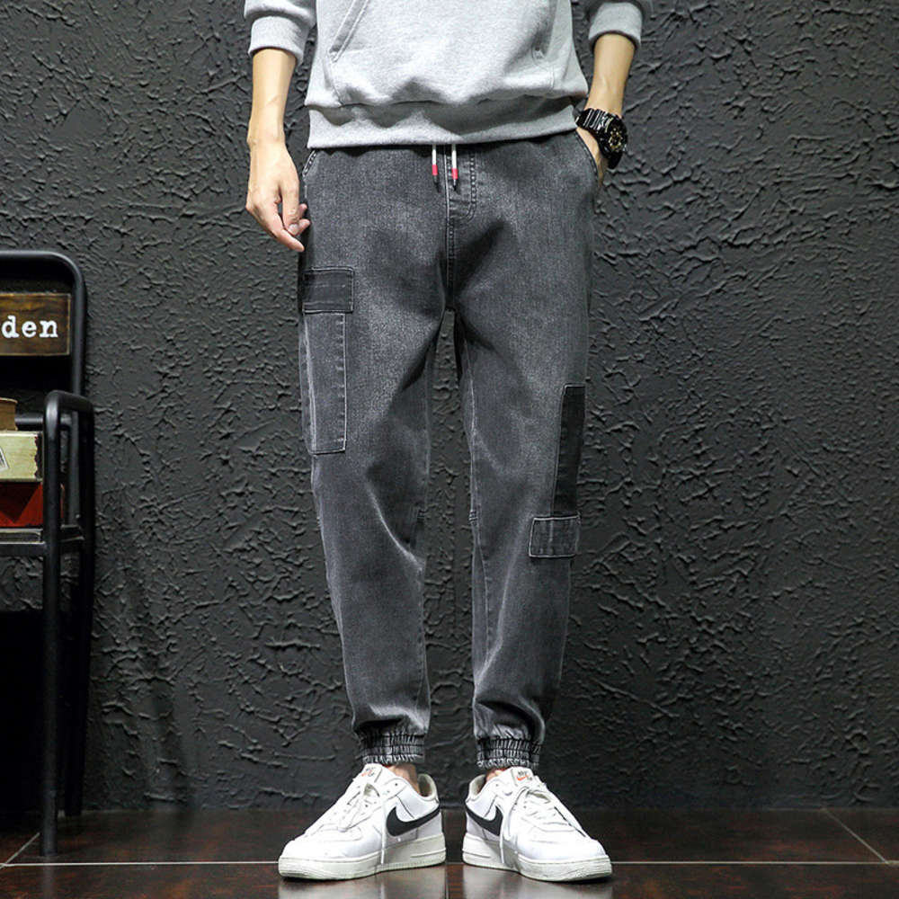 

Autumn 2021 jeans Korean fashion casual Harlem men's large Small legged Pants, Blue