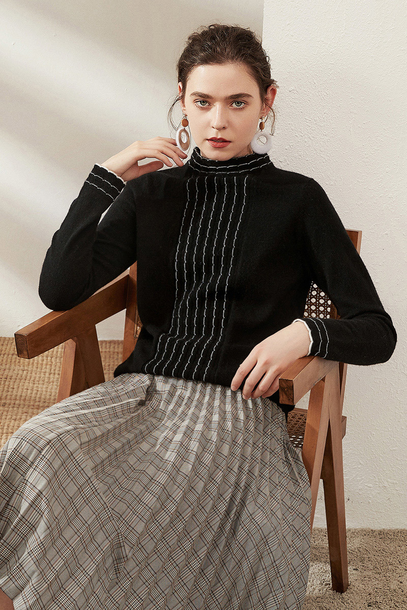

2021 New Women Autumn Winter Knitting Jumper Female O-neck Long Sleeve Thickening Women's Warm Sweater 100% Cashmere 17u5, Black