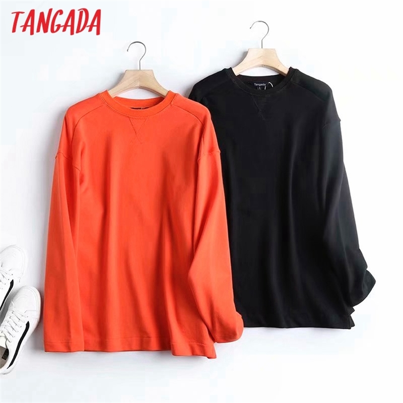 Tangada Women Fashion Solid Sweatshirts Oversize Long Sleeve O Neck Loose Pullovers Female Tops 4C77 210927