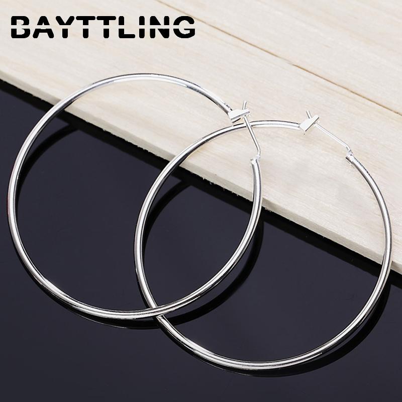 

Hoop & Huggie BAYTTLING 925 Sterling Silver 50MM Glossy Round Big Earrings For Woman Fashion Glamour Wedding Jewelry Gift