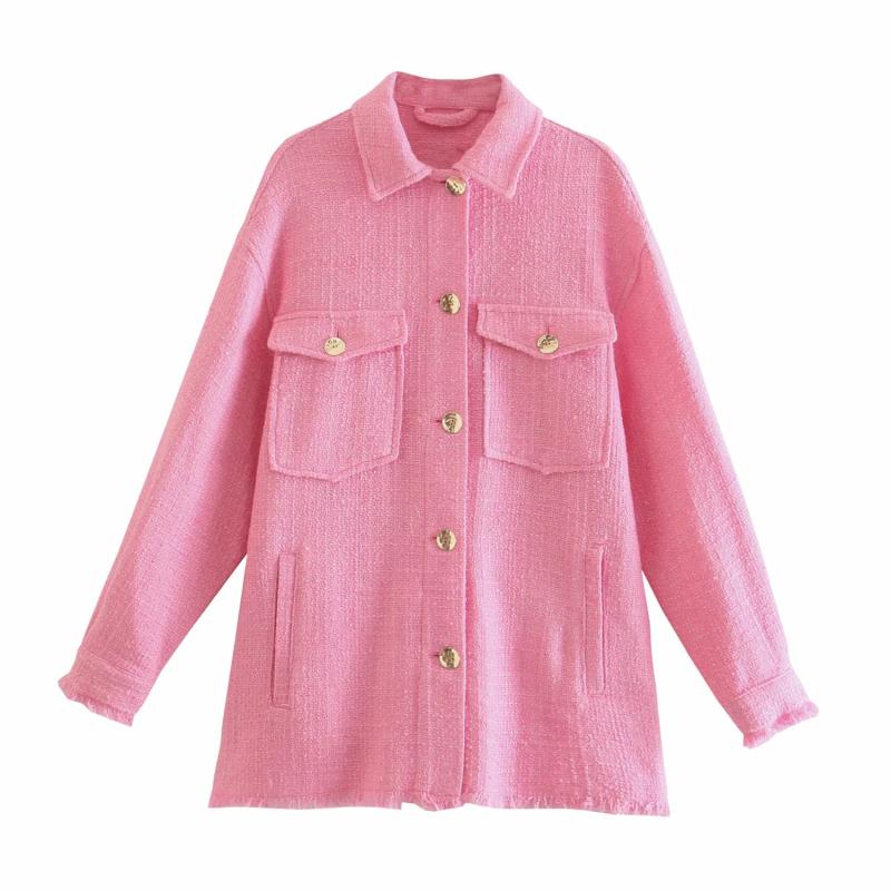 

Women's Jackets SLMD Stylish Chic Pink Tassel Tweed Women 2021 Fashion Pockets Buttons Turn-down Collar Coat Female Casual Streetwear
