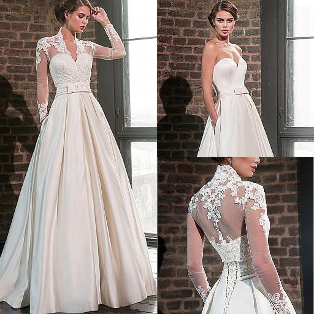 

2021 New Elegant Sweetheart Satin with Jacket Long Sleeve Floor Length Bridal Gowns Wedding Es Robe De Mariage Yh8v, White