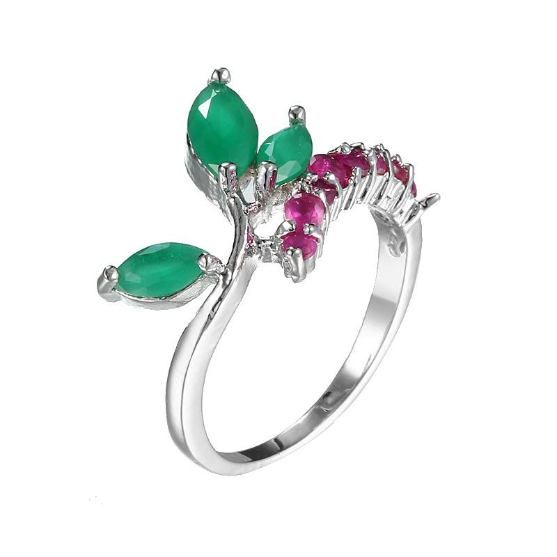 

Wedding Rings Leaf Shaped Matte Green Cubic Zirconia Stone Ring For Women Girl Party Bridesmaid Jewelry, Slivery;golden