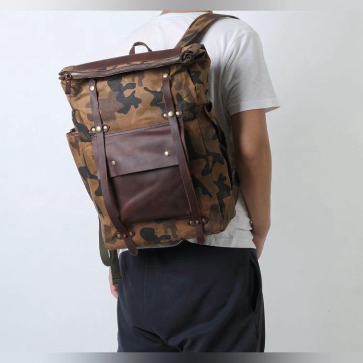 

Backpack Waxed Waterproof Camouflage Outdoor Hiking Bag Training Equipment Camping Sports Travel, Khaki