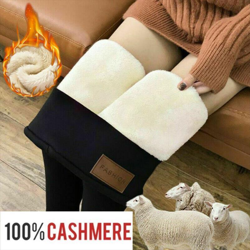 

winter tight warm thick cashmere womens leggings high waist pants quality, Black