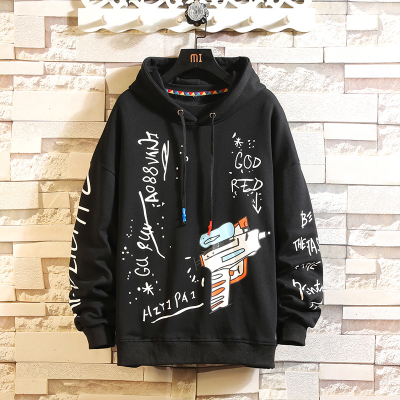 

2021 Hoodie Sweatshirt Men Casual Hooded Pullover Hoodies Printing Male Hip Hop Streetwear Tracksuits New Fashion Drop Shipping J3fj, Black