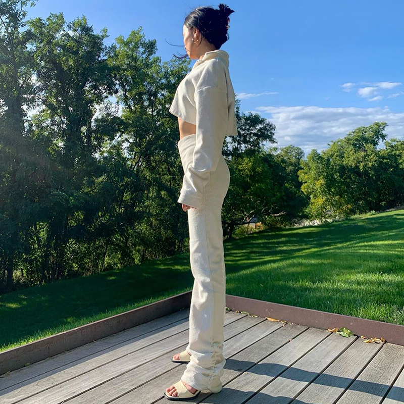 

Women Knitted Straight Pant Autumn High Waist Streetwear Solid Pile Up Trousers 2021 Fashion Slim Vintage Frill Capris, Black;white