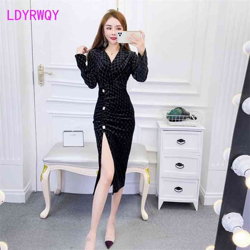 

Style design dress early style retro split Office Lady Polyester Sheath Knee-Length Winter 210603, Green