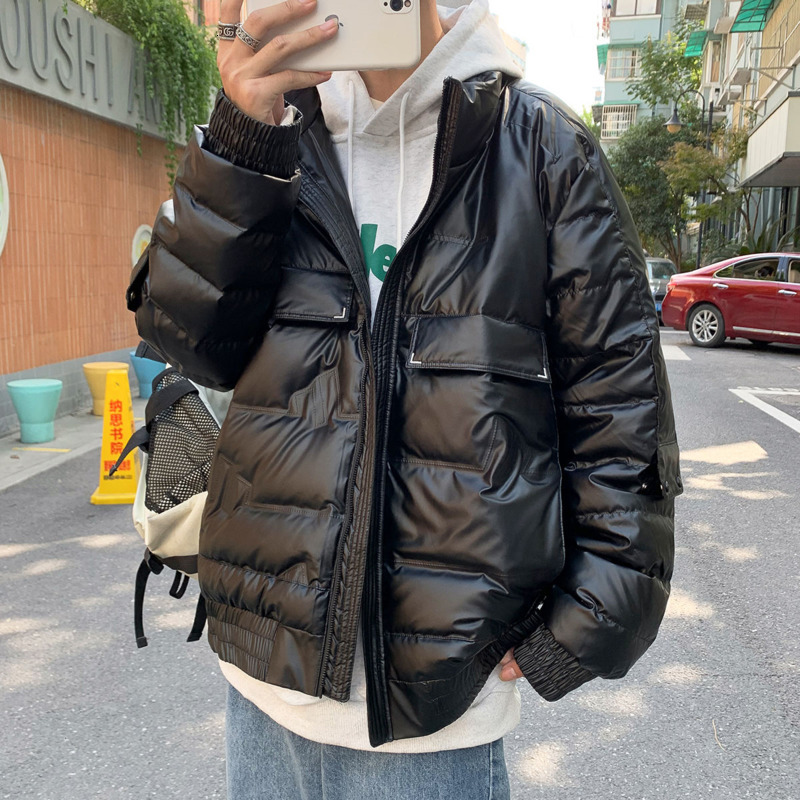 

2021 New Winter Thickened Bright Color Jacket Men's Parka Warm Fashion Casual Stand-up Collar Men Korean Short Coat Mens Clothes 8v89, Gray