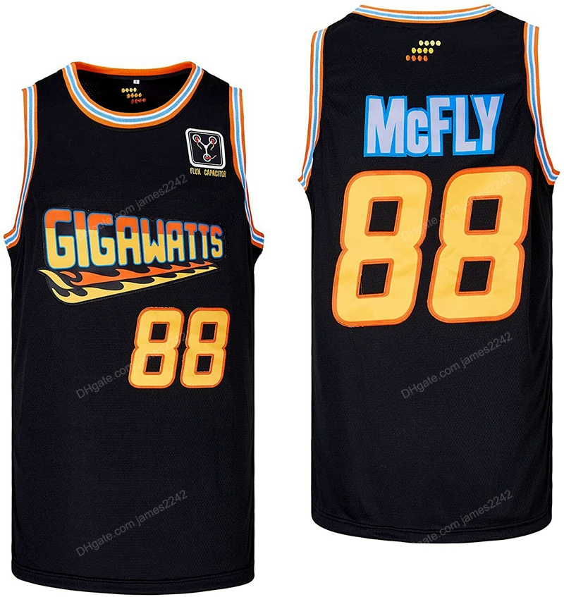 

Custom McFly #88 Men's Movie Gigawatts Basketball Jersey Sewn Hip Hop Party Jerseys S-4XL Any Name And Number Top Quality, Black;red