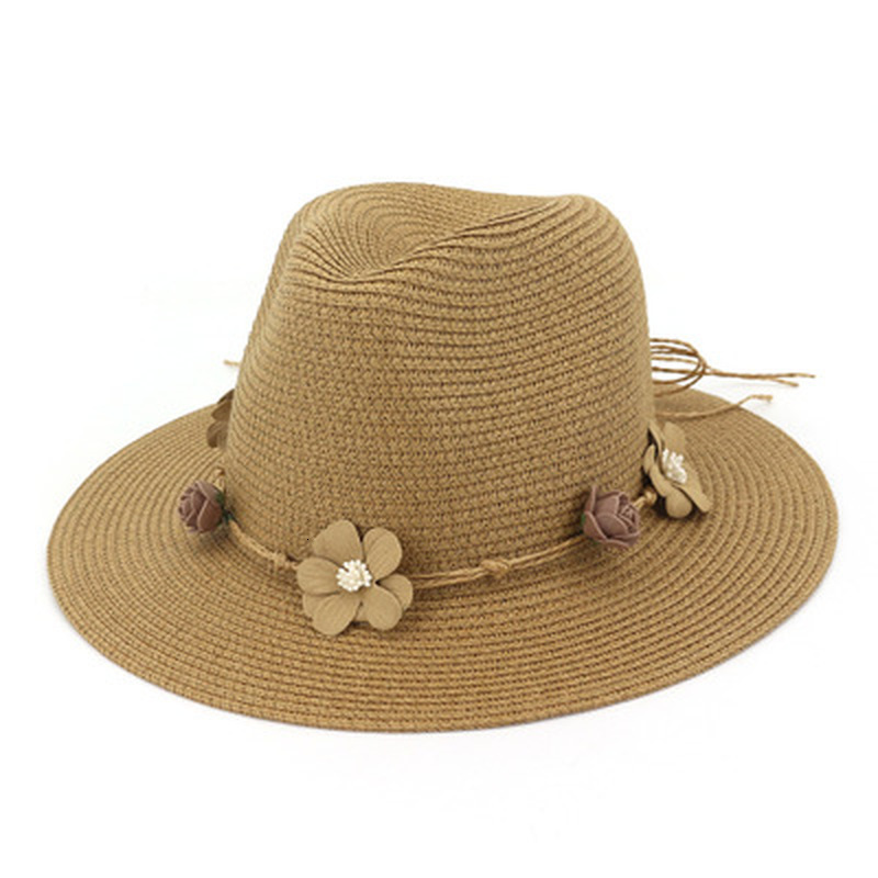 

2021 New Women Handmade Spring Band Floral Elegant Jazz Caps Outdoor Beach Casual Sun Protective Summer Straw Hats 00pr, White