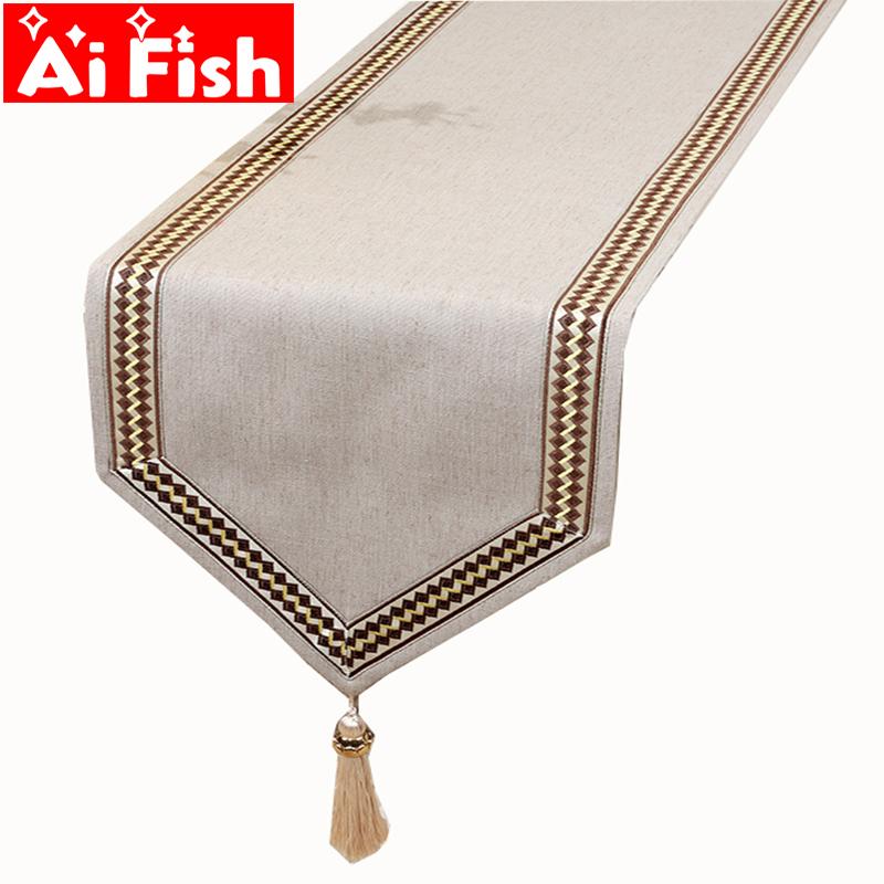 

European-style Dining Table Simple Retro Cotton and Linen Fabric Table Runner TV Cabinet Bed End Decoration with Tassels MY491#5, Color 2
