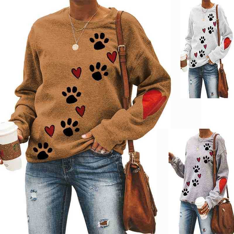 

hoodies2020 women's loose top dog claw printed long sleeve round neck sweater, Black