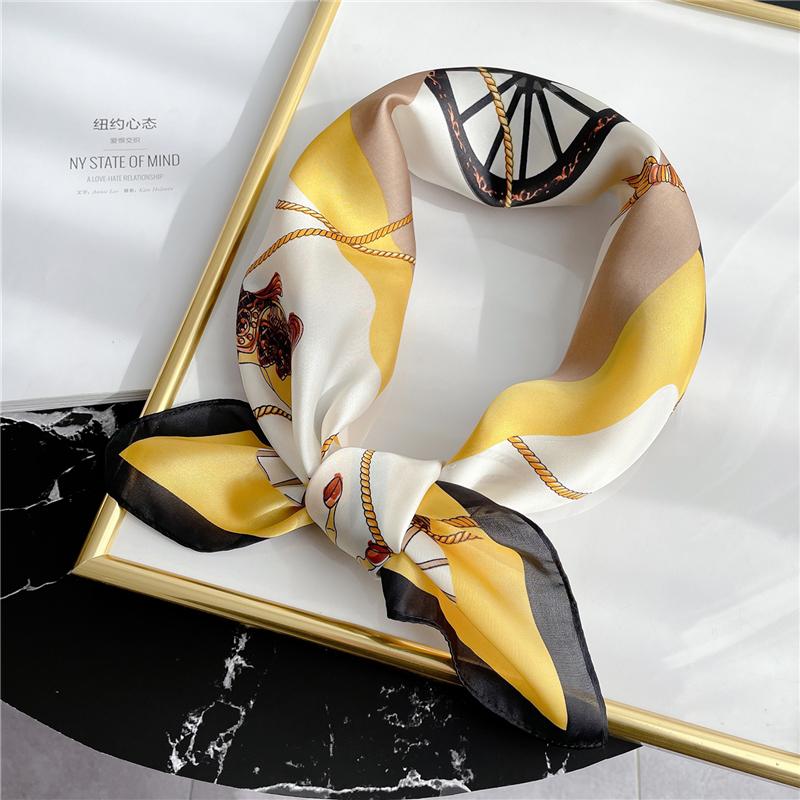 

Scarves 2021 Square Silk Scarf Women Foulard Neckerchief Bandana Hair Design Print Female Bag Tie