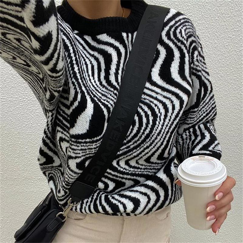 

Women's Sweaters Autumn and female winter wave impression y2k knits sweaters casual fashion the neck of vintage long sleeve knitted jumpers 4LIA, 1# shoe box