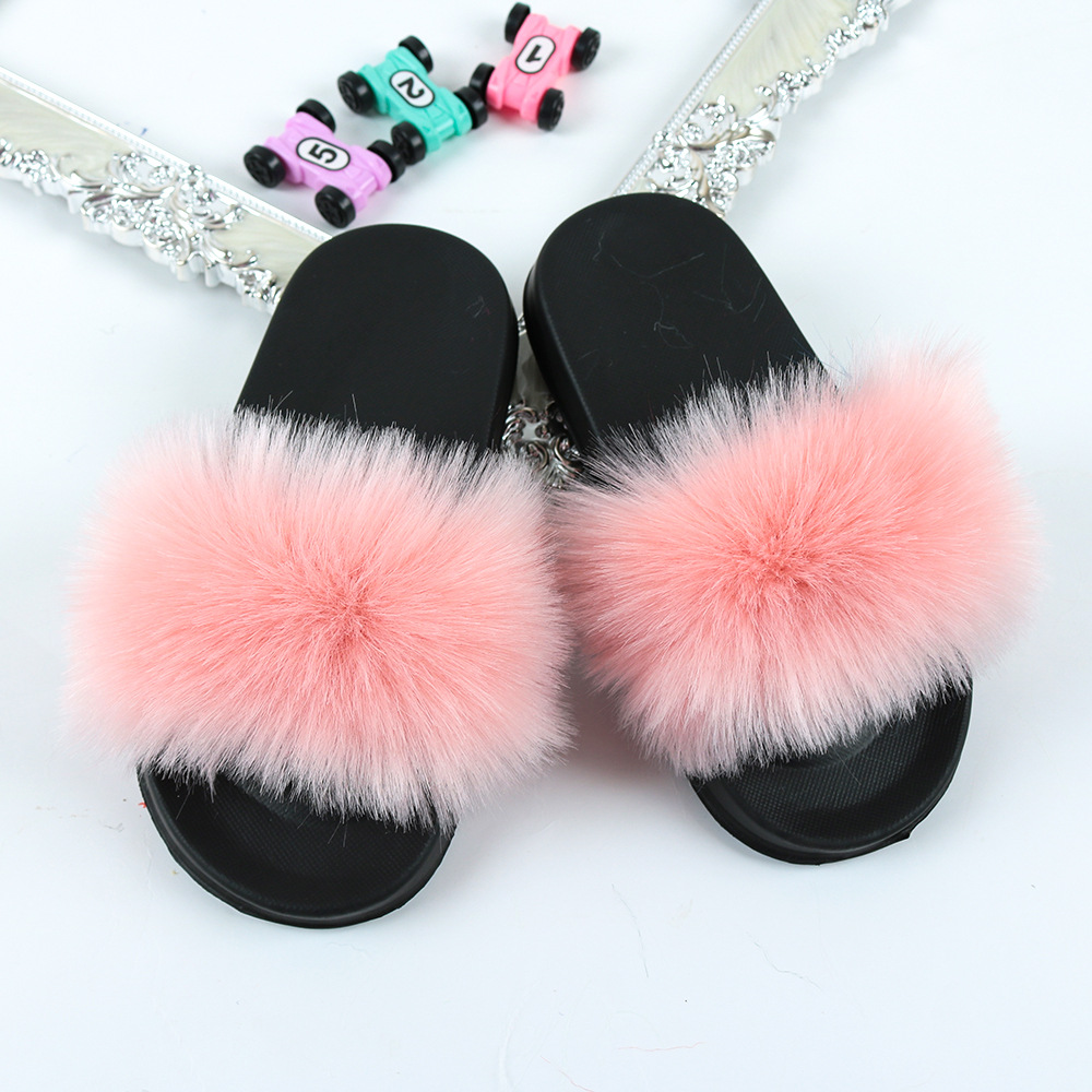 

2021 Girls Faux Fur Slides Sandals Cozy Slippers Little Kid Big Kid, Camel