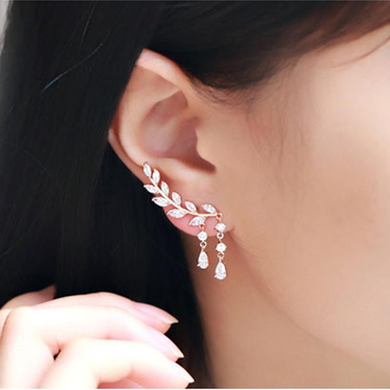 

Dangle & Chandelier Fashion Crystal Zirconia Leaf Long Drop Earrings For Women Girl Jewelry Shining Wing Wedding Party