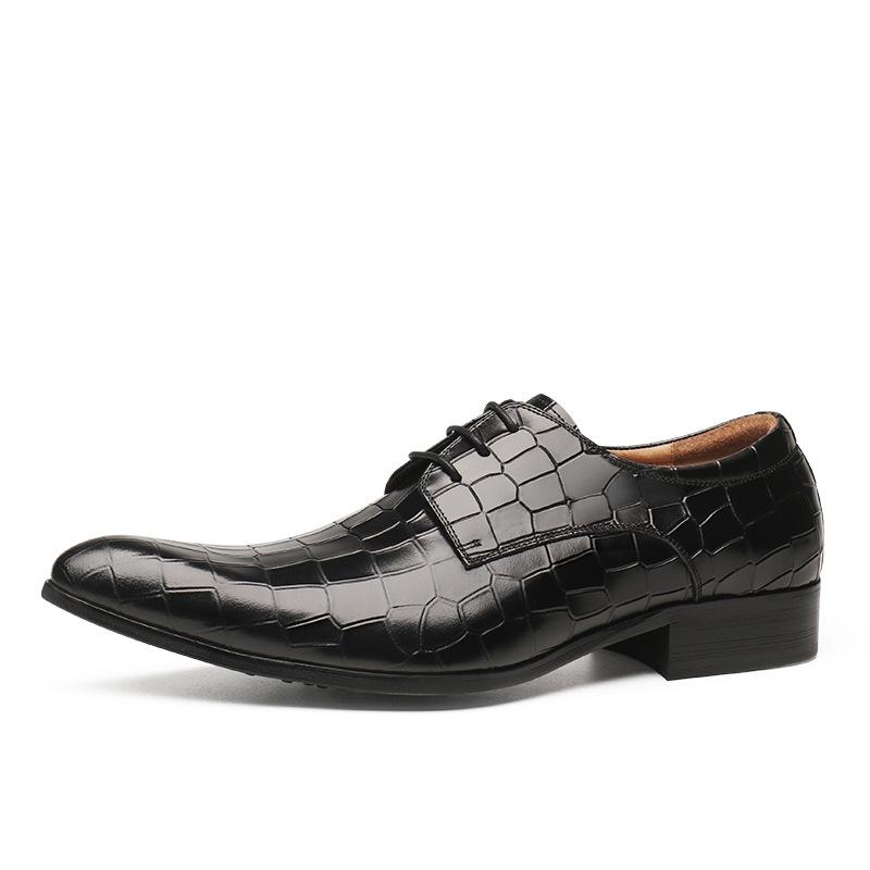 

Dress Shoes Men Business Alligator Print England Style Pointed Toe Black Oxfords Luxury Casual Real Leather Male