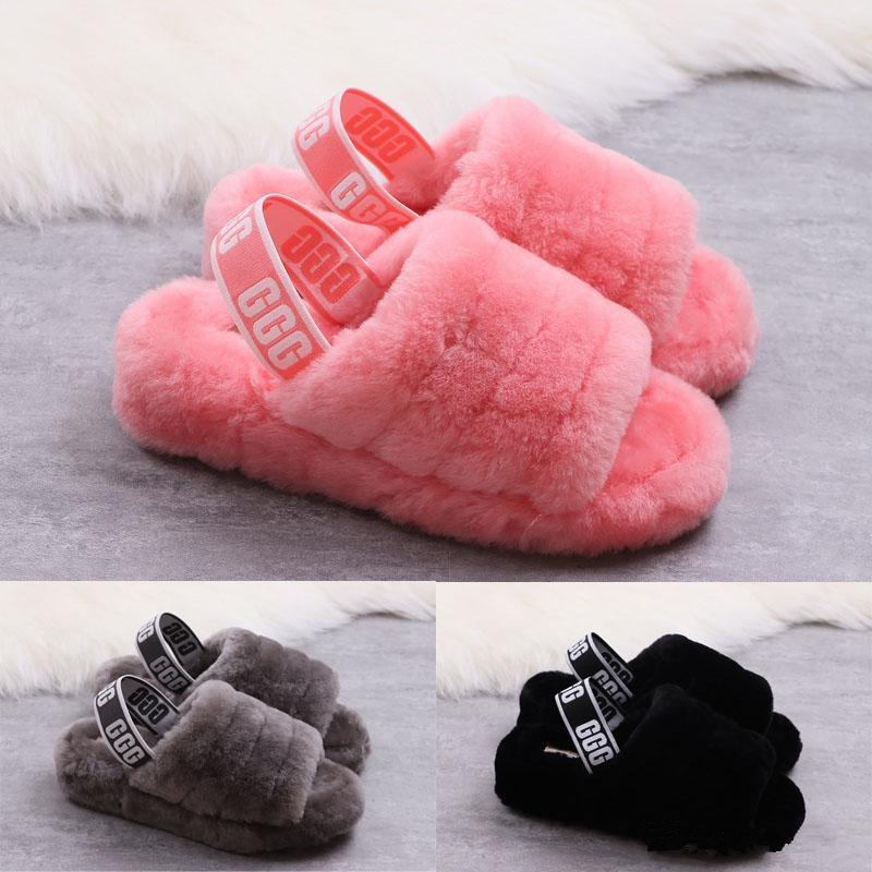 

Kids Women Indoor Fur Slippers Girls Baby Fluffy Soft Furry U Slides Thick Flats Heel Non Slip House Shoes Child Luxury Design Footwear Ladies G Sandals, Box