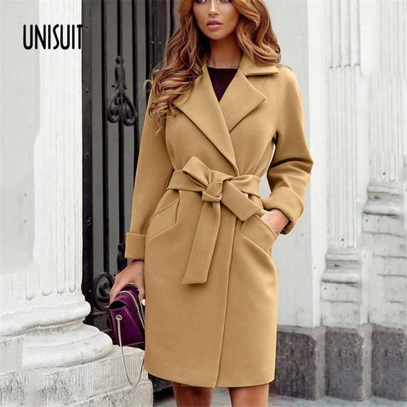 

Coat Autumn Long Sleeve Solid Cardigan Elegant Belt Office Top Outwear Winter Turndown Collar Button Pocket Overcoat 211019, 03 gray