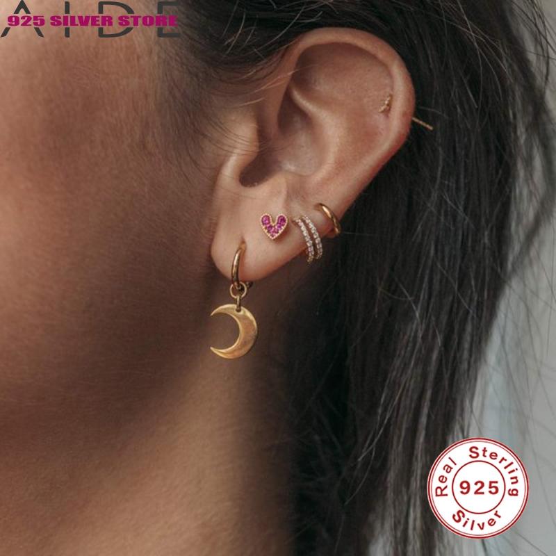 

Aide 1 Pair Mini Moon Shape Hanging Earring Sterling 925 Silver Hoop Earrings For Women Elegant Broncos Boucle Oreille Femme