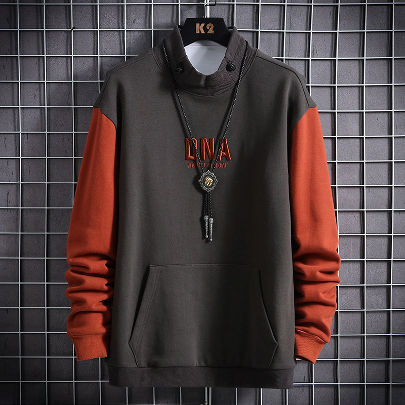 

2021 New Casual Hooded Dna Embroidery Men Stand Collar 100% Polyester Pullover Mens Hoodies Fashion Sweatshirts Homme Qdd1, Dark grey