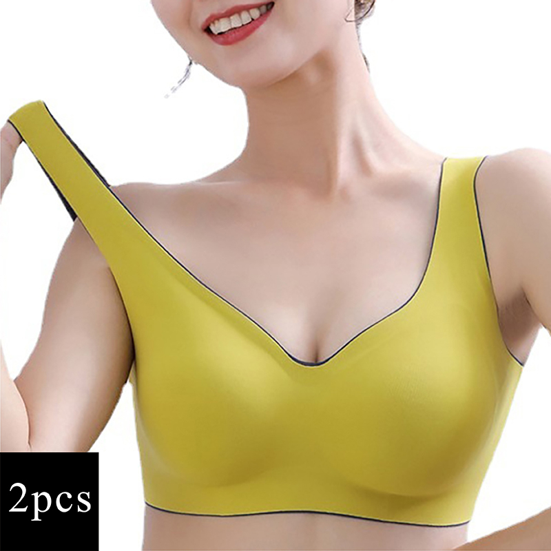 

SofbeauForY 2pcs/set Thai Latex Underwear Women Vest Thin Bra Seamless Two-color Combination No Steel Ring Sports Sleep Bra
