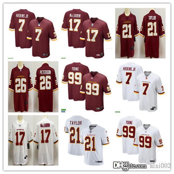 

Men Women Youth Washington Football Team 99 Chase Young 17 Terry McLaurin 7 Dwayne Haskins 21 Sean Taylor 26 Adrian Peterson Jersey, Black;red