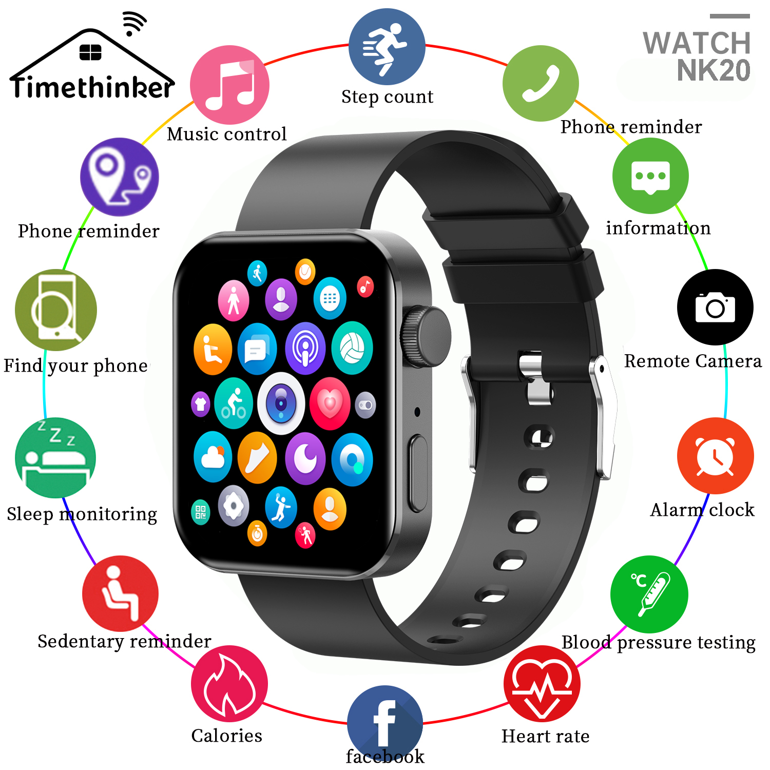 

Smart watch 44mm Screen Touch waterproof Sport watch Talk with Bluetooth Hartslag Slaap Dafit App temperature Blood pressure sleep monitoring For apple Samsung