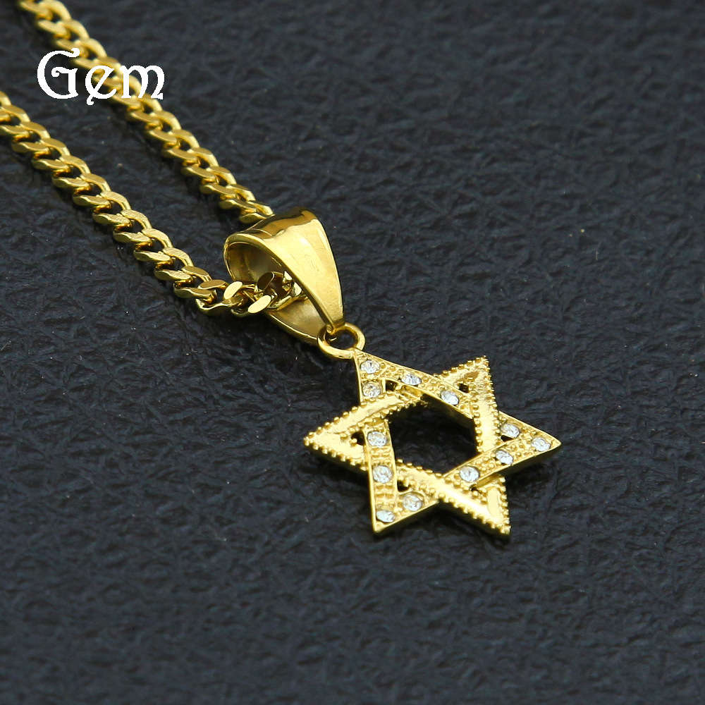 

Hip hop stainless steel diamond vacuum plating color preserving gold plating Mini David Star Pendant hiphop Pendant