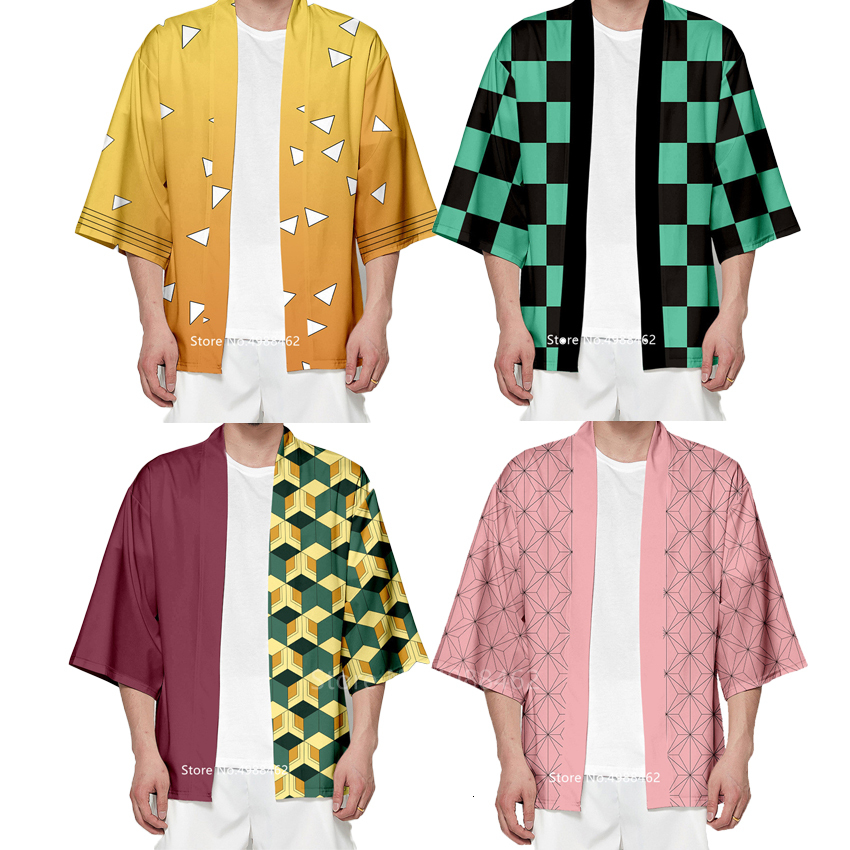 

2021 New Japanese Anime Demon Slayer Cosplay Costume for Adult Women Men Carnival Party Kiu No Yaiba Tanjiro Kamado Haori Kimono Uvso, Color3