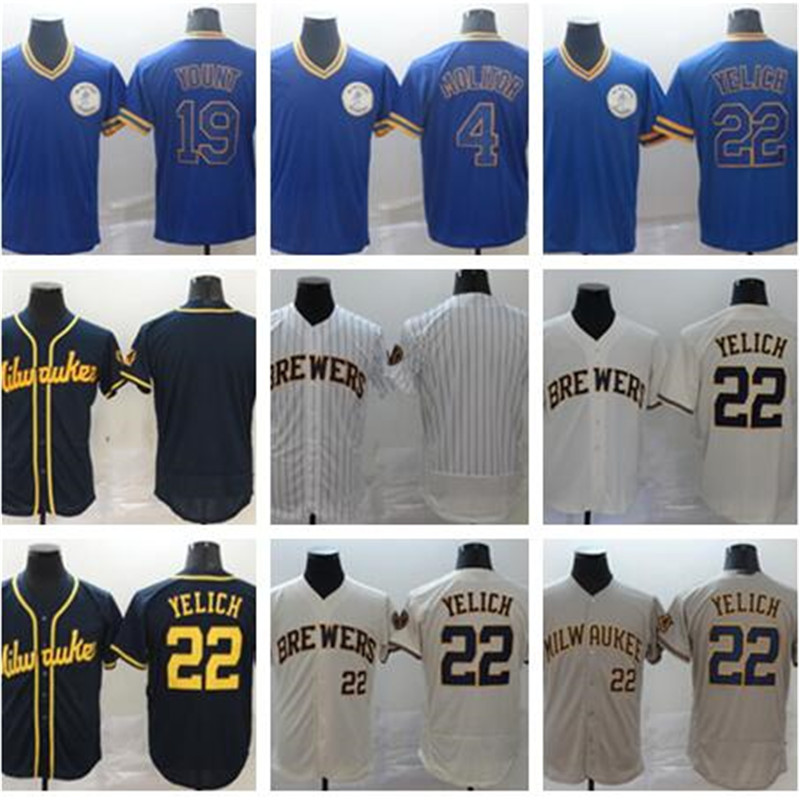

2021 men new 22 Christian Yelich 19 Robin Yount 4 Paul Molitor Baseball Jersey, As