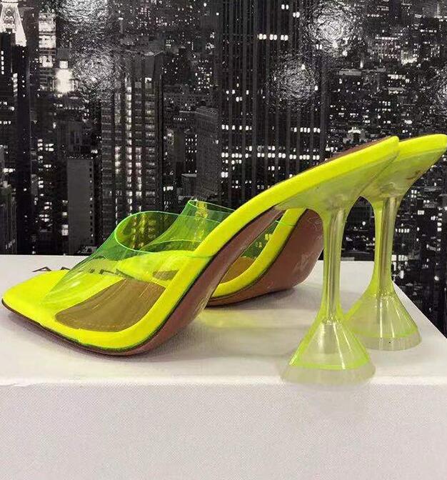 

Star style Transparent PVC Women sandals Fashion Square toe Cup heeled Summer Female Mules Slides High heels Sandals Shoes, Blue