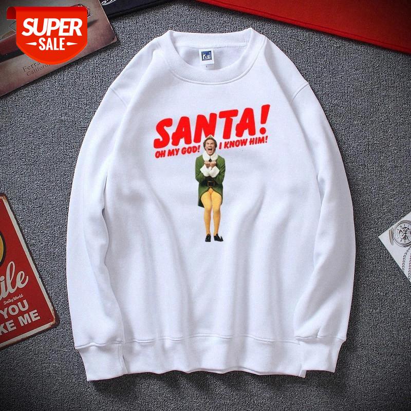 

New Winter Moletom Santa Oh My God I know Him Christmas Jumper Elf Christmas Fest Gift hoodies Top Cotton Fleece Sudadera hombre #I29D, Black