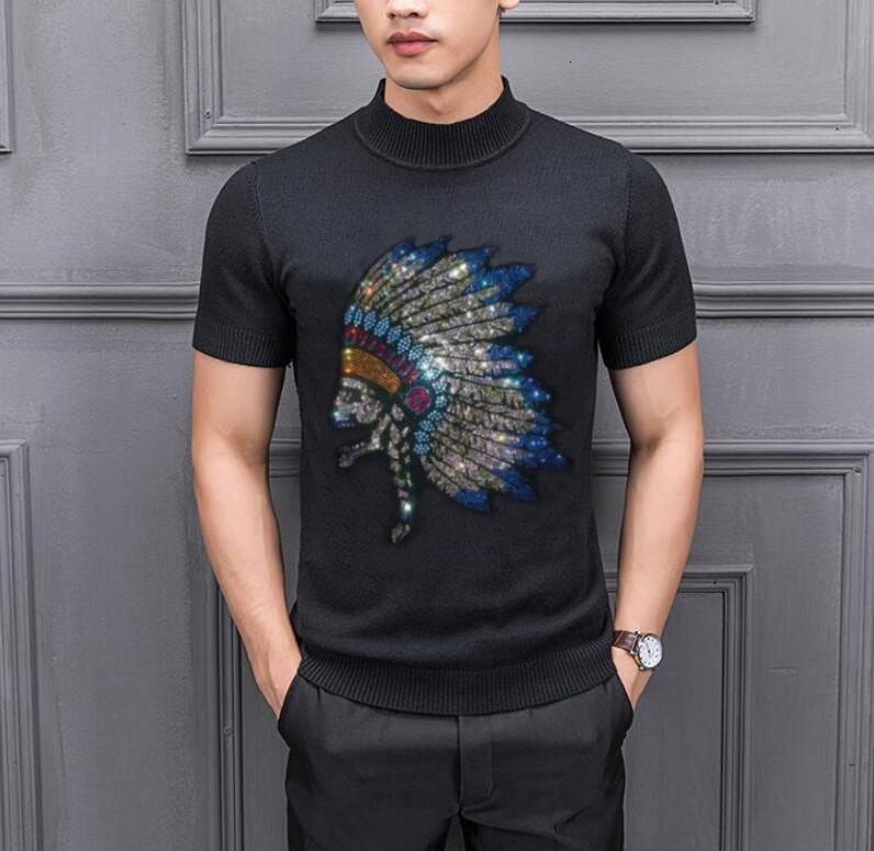 

2021 New Pullovers Sweater Diamond Stone Luxury Warm o Neck Pull Knitwear Men Knitted Sweaters Autumn Winter Clothes Casual Xgad, As shown