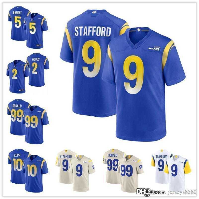 

Men Los AngelesRamsjersey 99 Aaron Donald 2 Robert Woods 9 Matthew Stafford 5 Jalen Ramsey 10 Cooper Kupp Football Jerseys Royal, Color