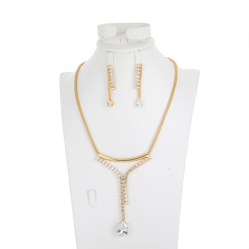

Earrings & Necklace Dubai 24k Gold Plated Crystal Nigerian Bridal Zircon Jewelry Set For Women's Accessories Diamond Sets, Silver