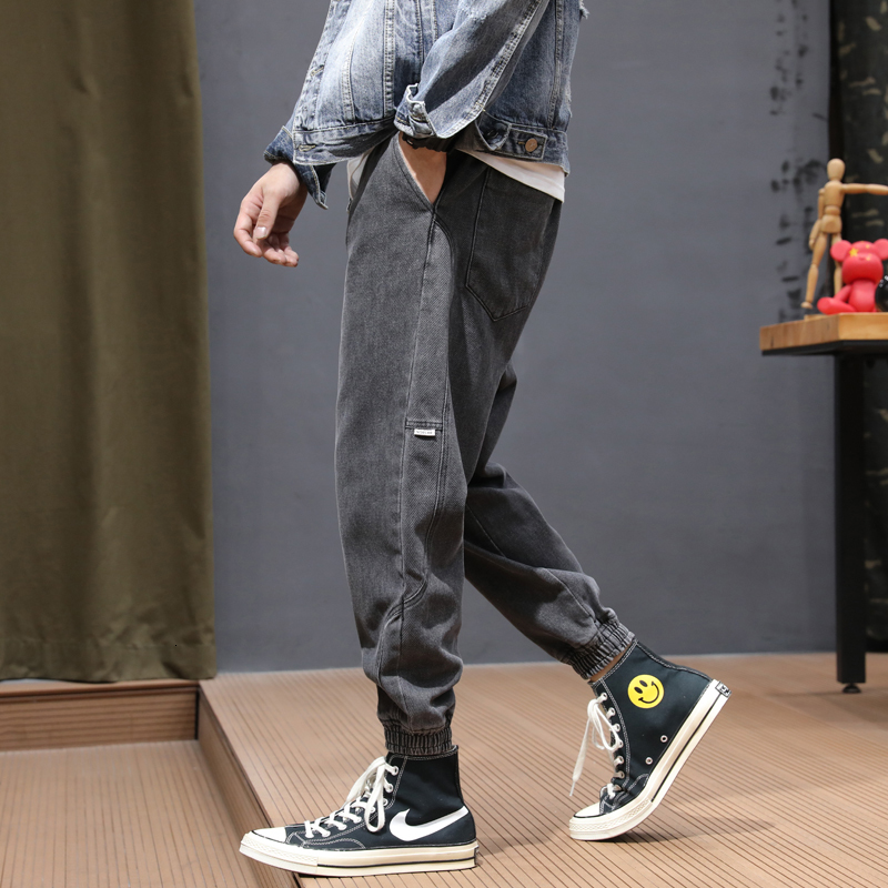 

2021 New Autumn Winter Fashion Spliced Designer Loose Denim Cargo Pants Harem Men Streetwear Hip Hop Joggers Jeans Homme Nwcn, Black gray