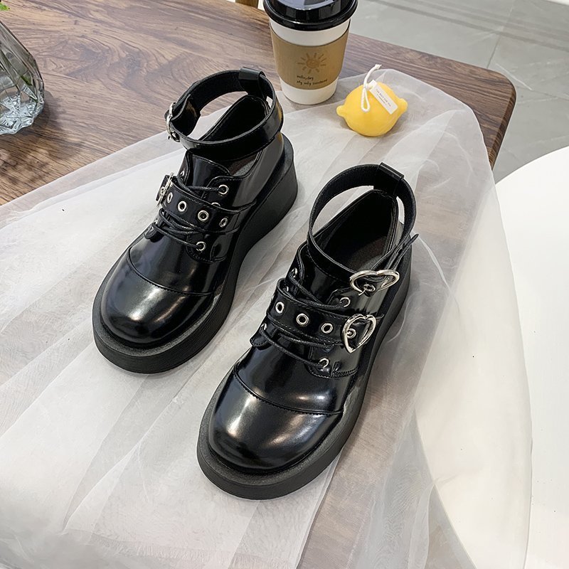 

Dark Black Punk Loli Girls Goth Kawaii Japanese Pretty Anime Lolita Shoes Harajuku Woman High-heeled Platform Mid-middle 7rkg