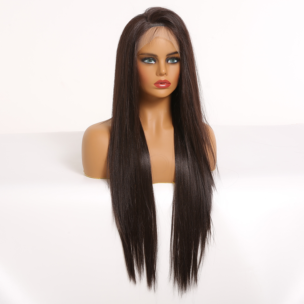 Costume Accessories EASIHAIR Long Straight Dark Brown Lace Front Wigs for Women Natural Hair Lace Frontal Wig Heat Resistant Silk Soft Hair-image-751019651