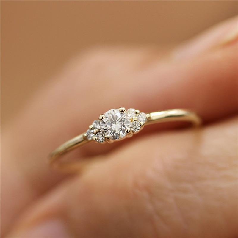 

Wedding Rings Delicate Thin Finger For Women Crystal Engagement Gold Color Cubic Zircon Ring Female Set Couple, Slivery;golden